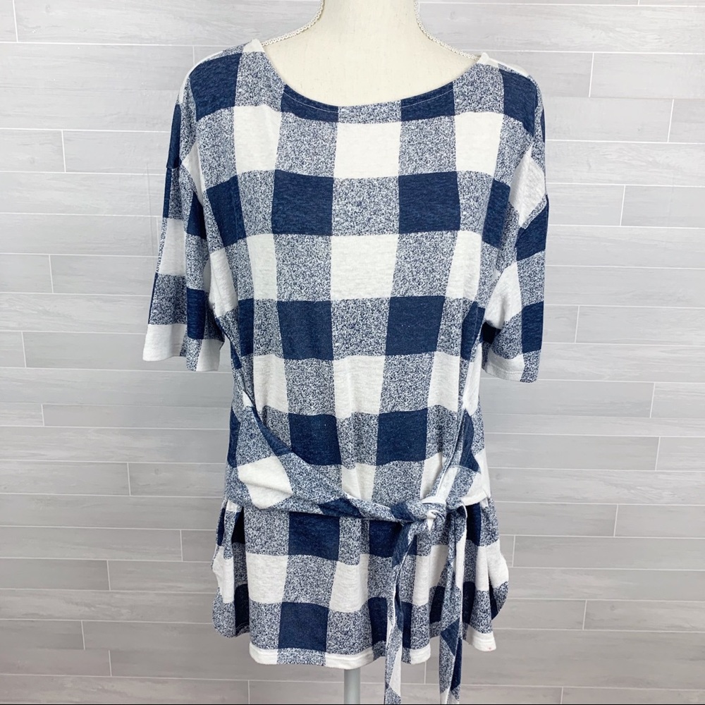 Liz Claiborne Linen Blend Gingham Print Top